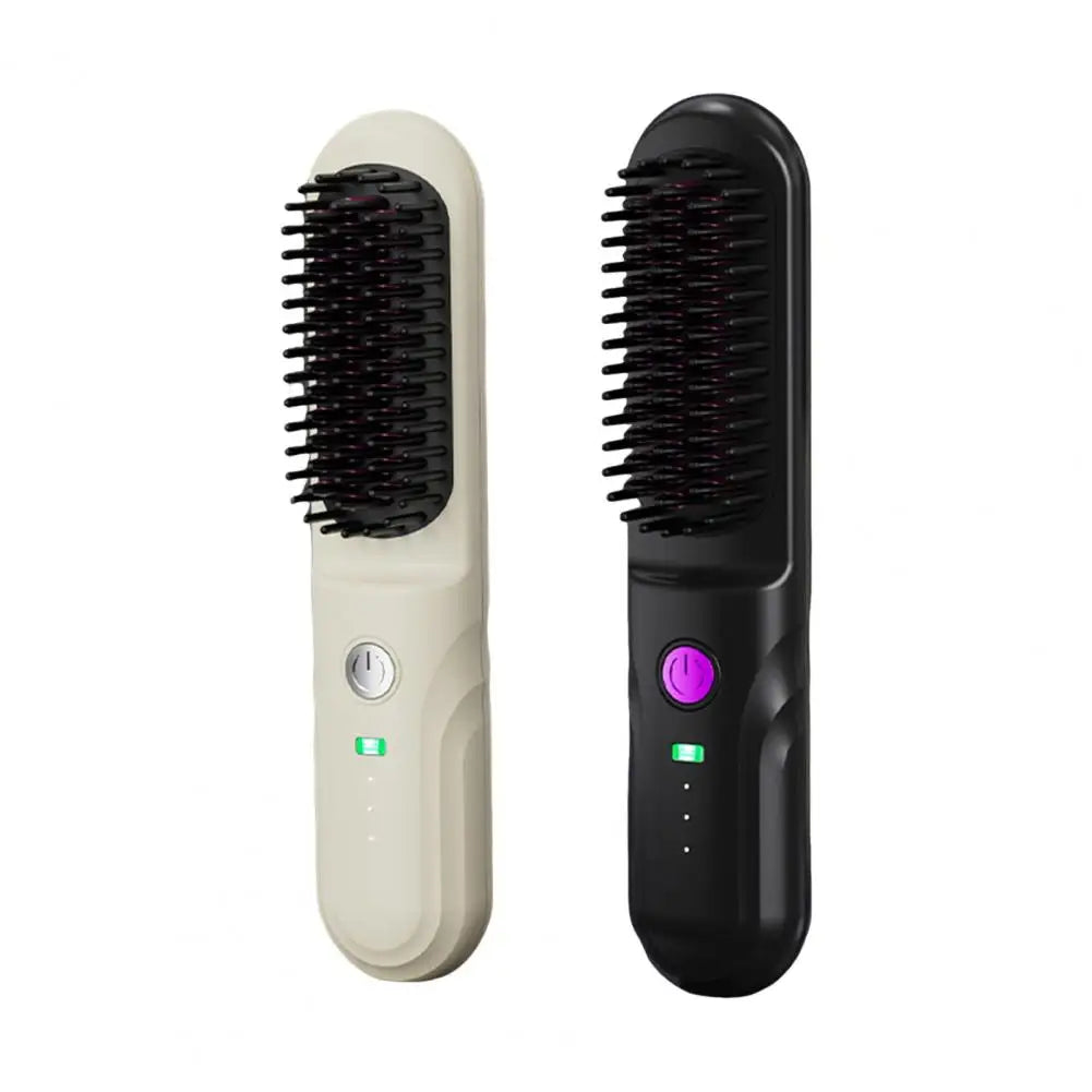 Portable Cordless Hair Straightener Brush with Fast Heating and Adjustable Temperature for Curly Hair