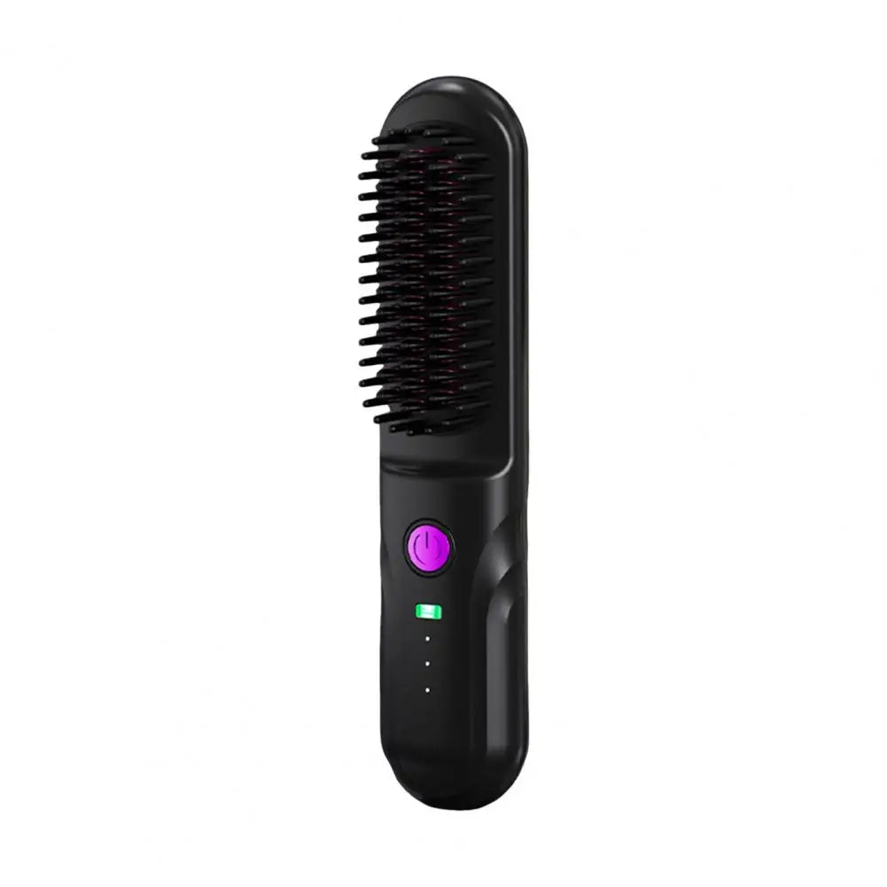 Portable Cordless Hair Straightener Brush with Fast Heating and Adjustable Temperature for Curly Hair